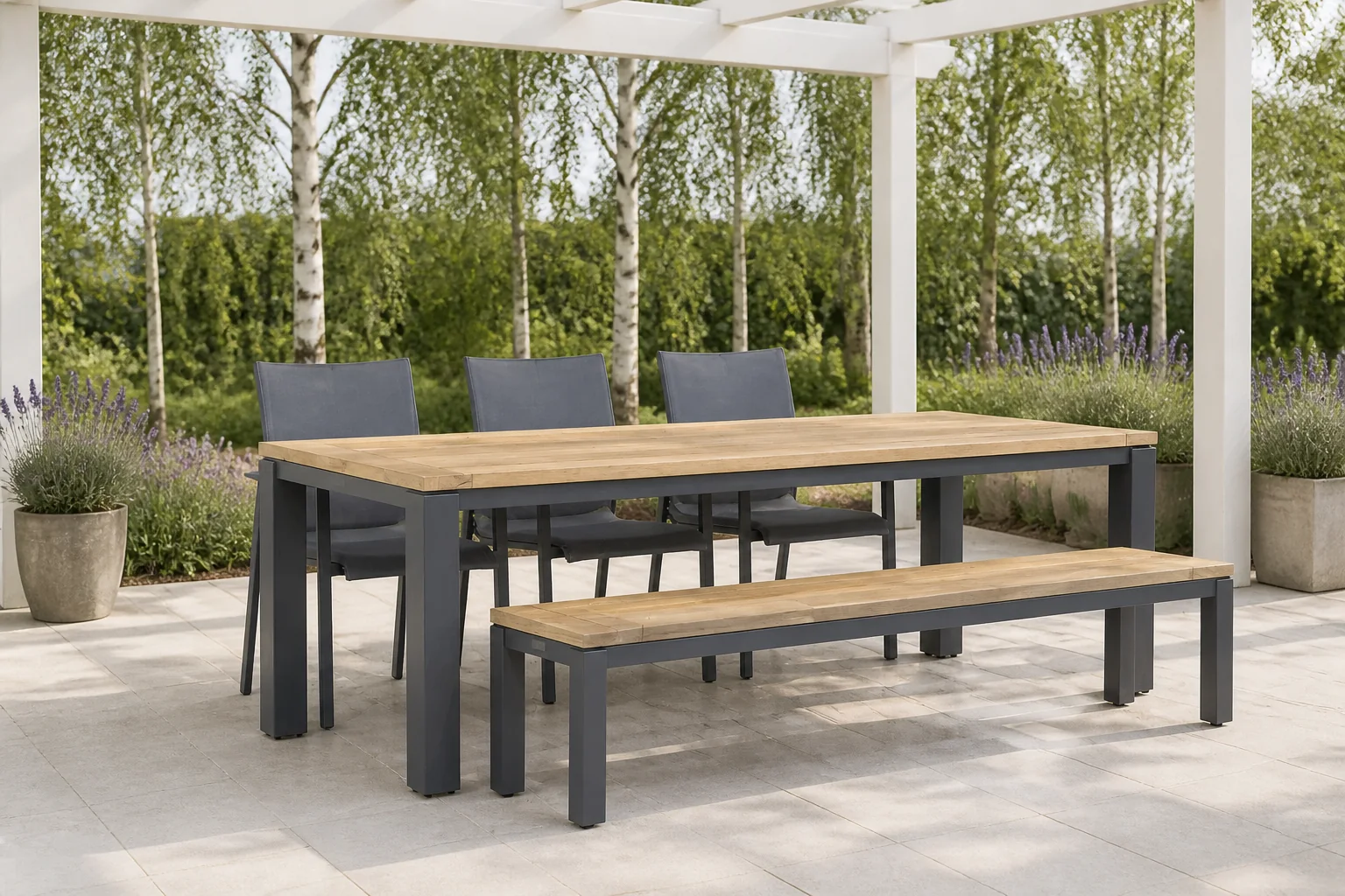 Sfeerfoto van Lifestyle Garden Furniture Brandon/Veneto 230 cm dining tuinset 5-delig – Grijs-antraciet