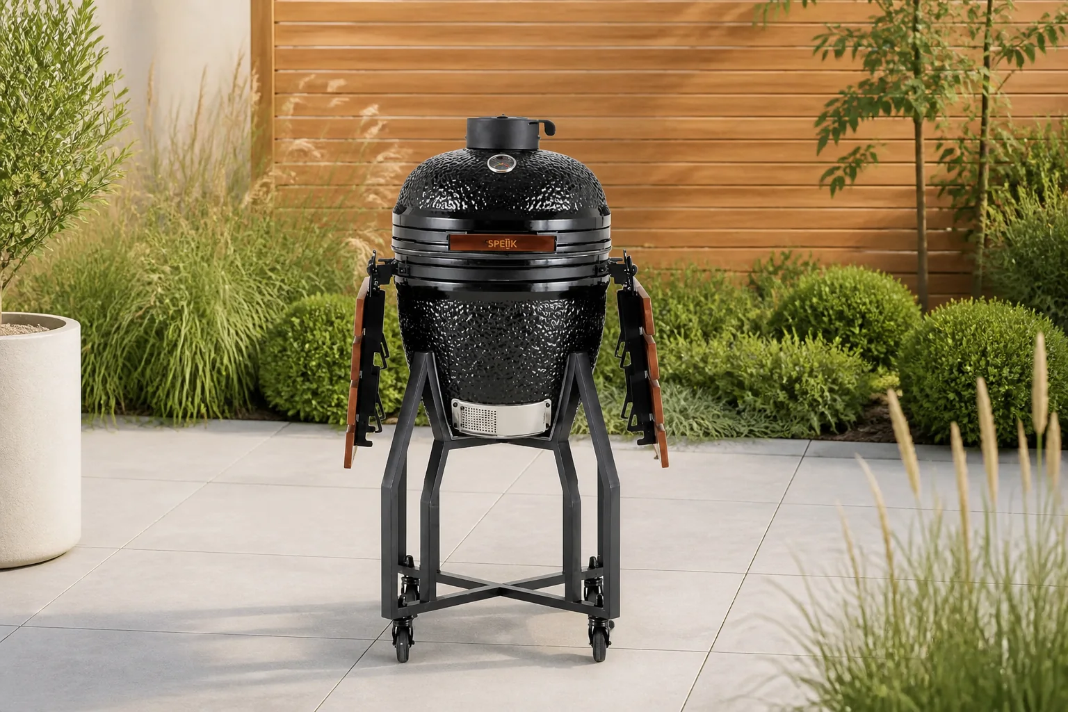 Sfeerfoto van Van Speijk 18” Kamado BBQ Medium compleet – Zwart