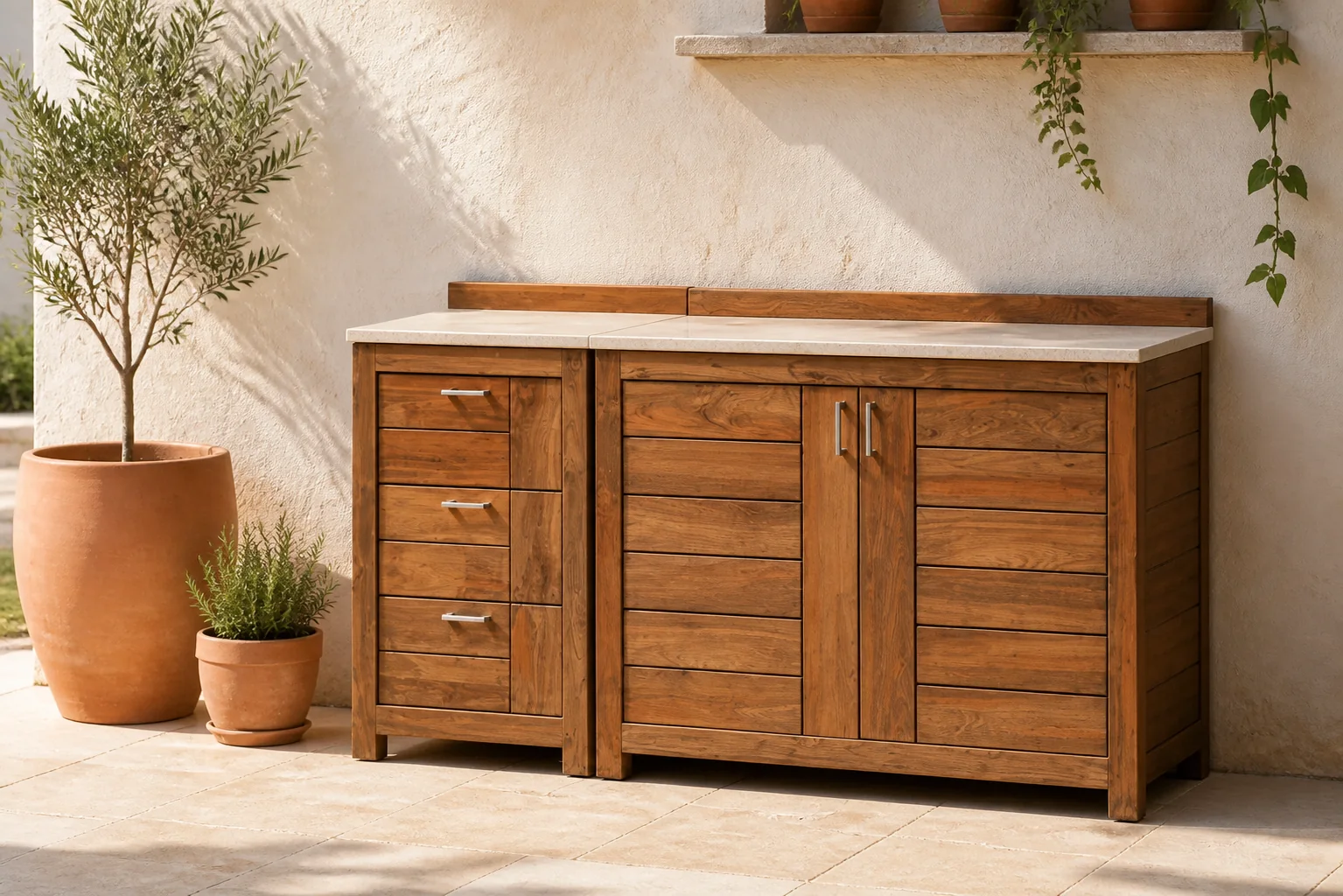 Sfeerfoto van Passion Grills | Buitenkeuken Module Milano | Opstelling 04 | Albastro Cream
