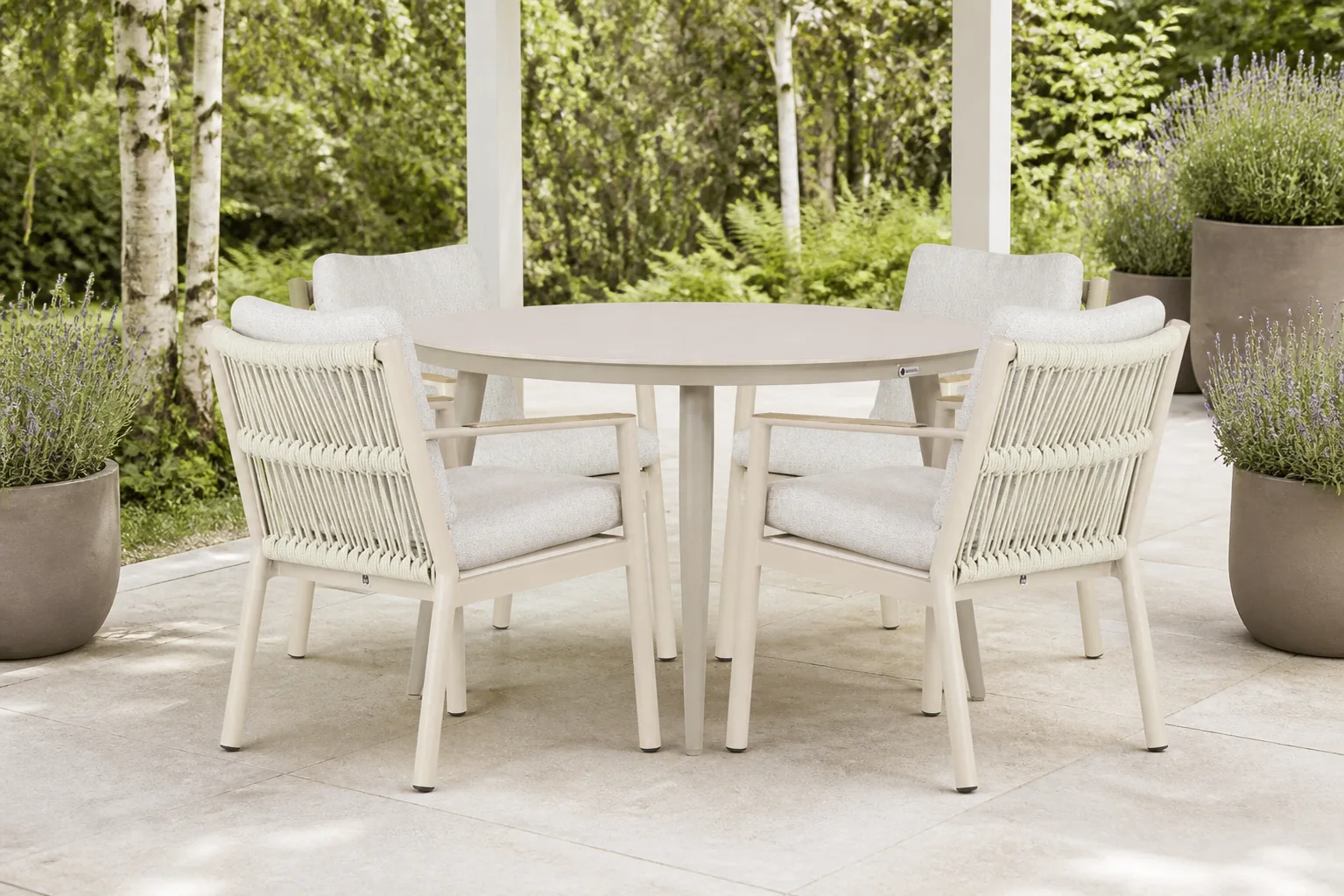Sfeerfoto van Coco Sevilla/Vienna 120 cm dining tuinset 5-delig – Taupe-naturel-bruin
