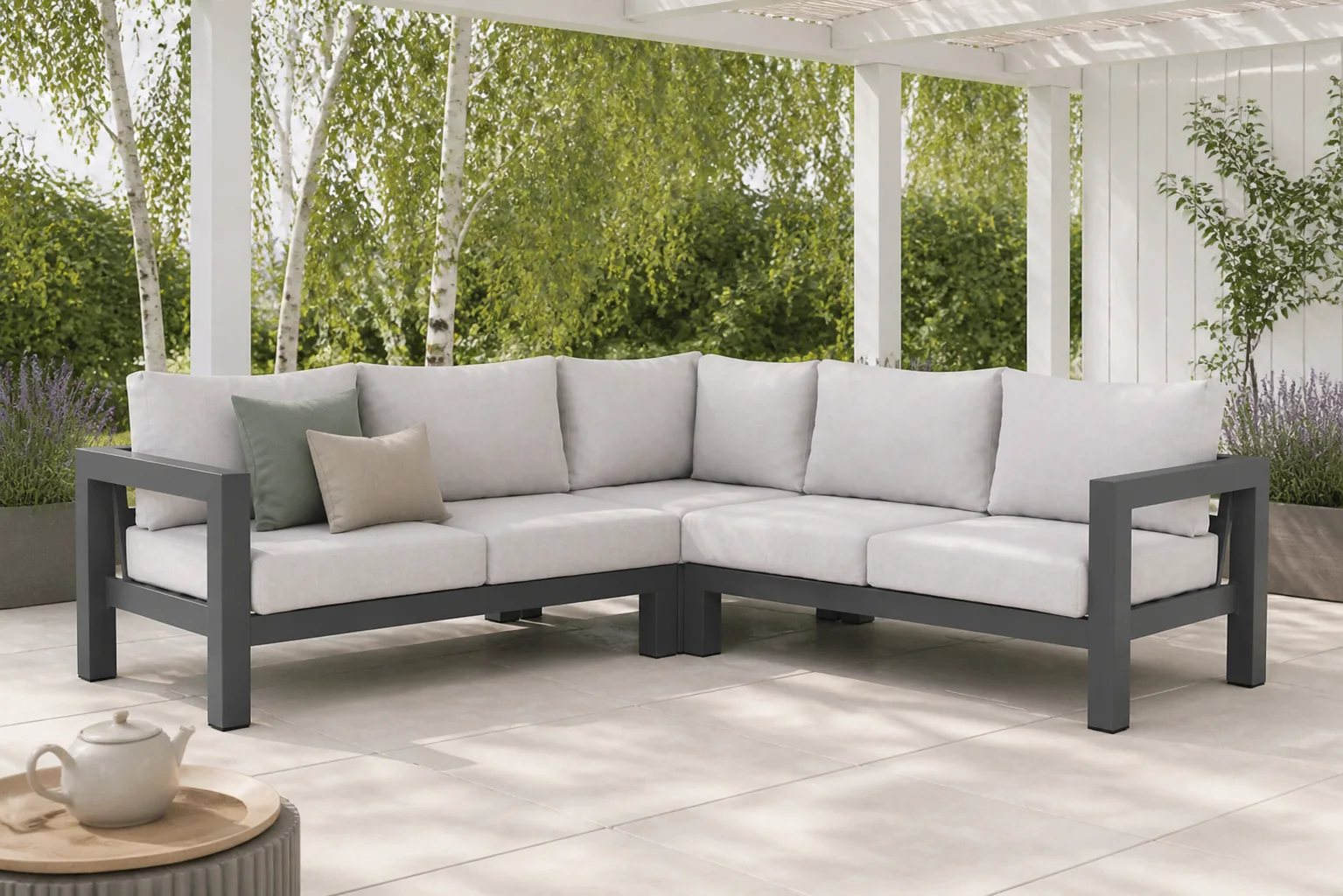 Sfeerfoto van Lifestyle Garden Furniture Luca hoek loungeset 3-delig – Grijs-antraciet