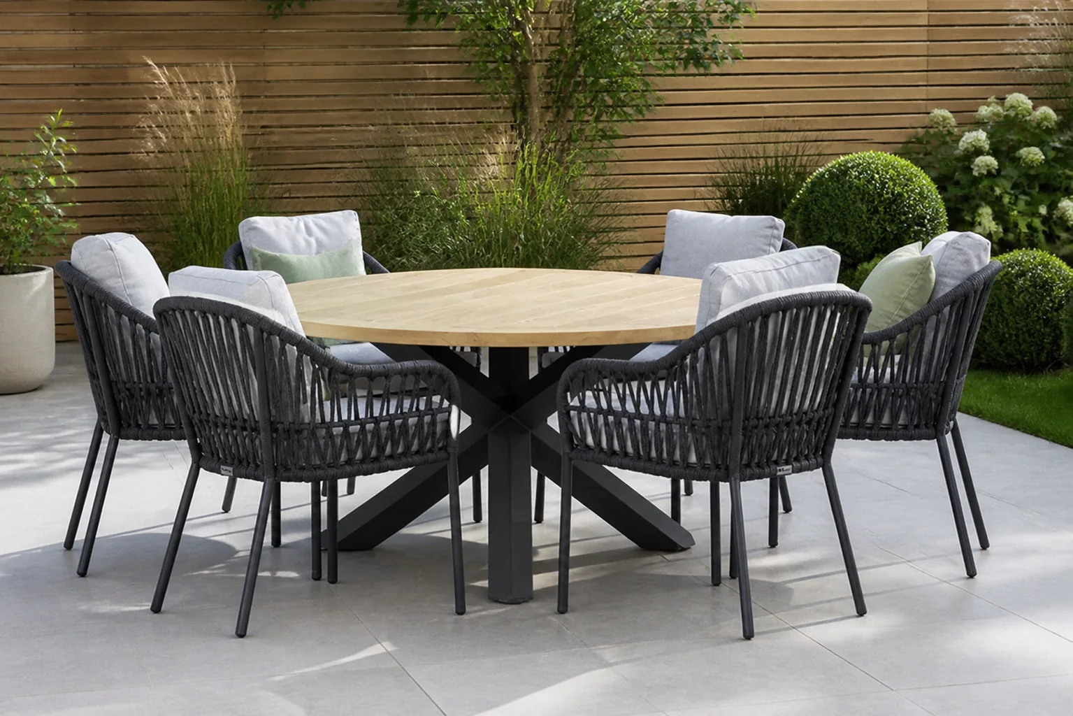 Sfeerfoto van Coco Puerto/Rockville 160 cm dining tuinset 7-delig – Grijs-antraciet