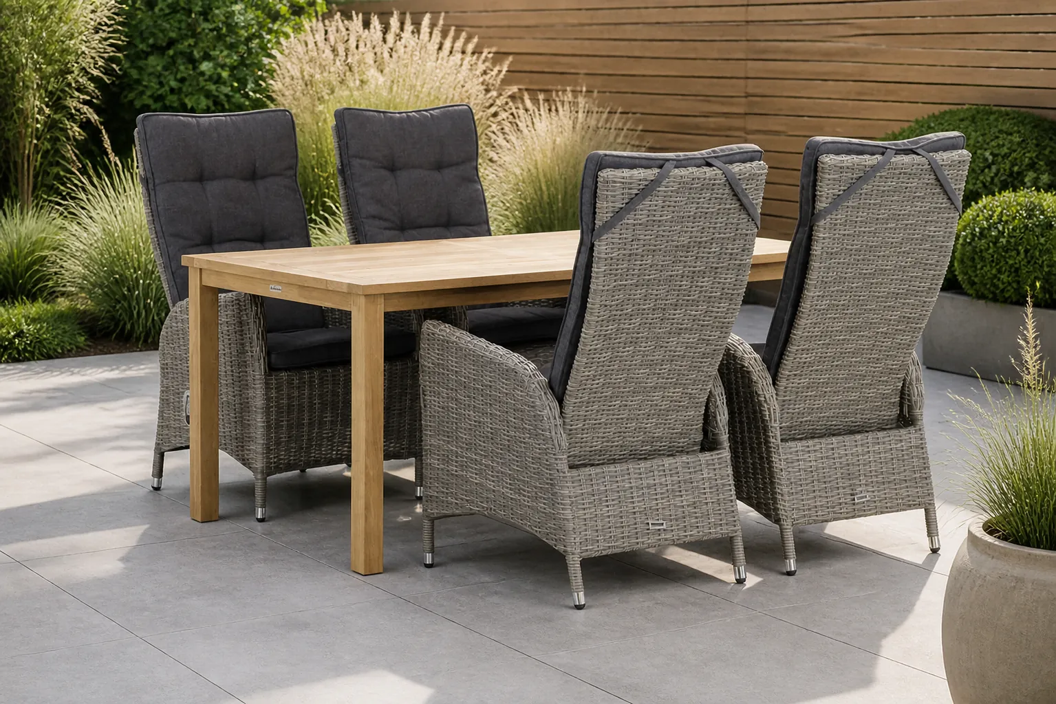 Sfeerfoto van Garden Collections Lincoln/Weston 160 cm dining tuinset 5-delig – Grijs-antraciet