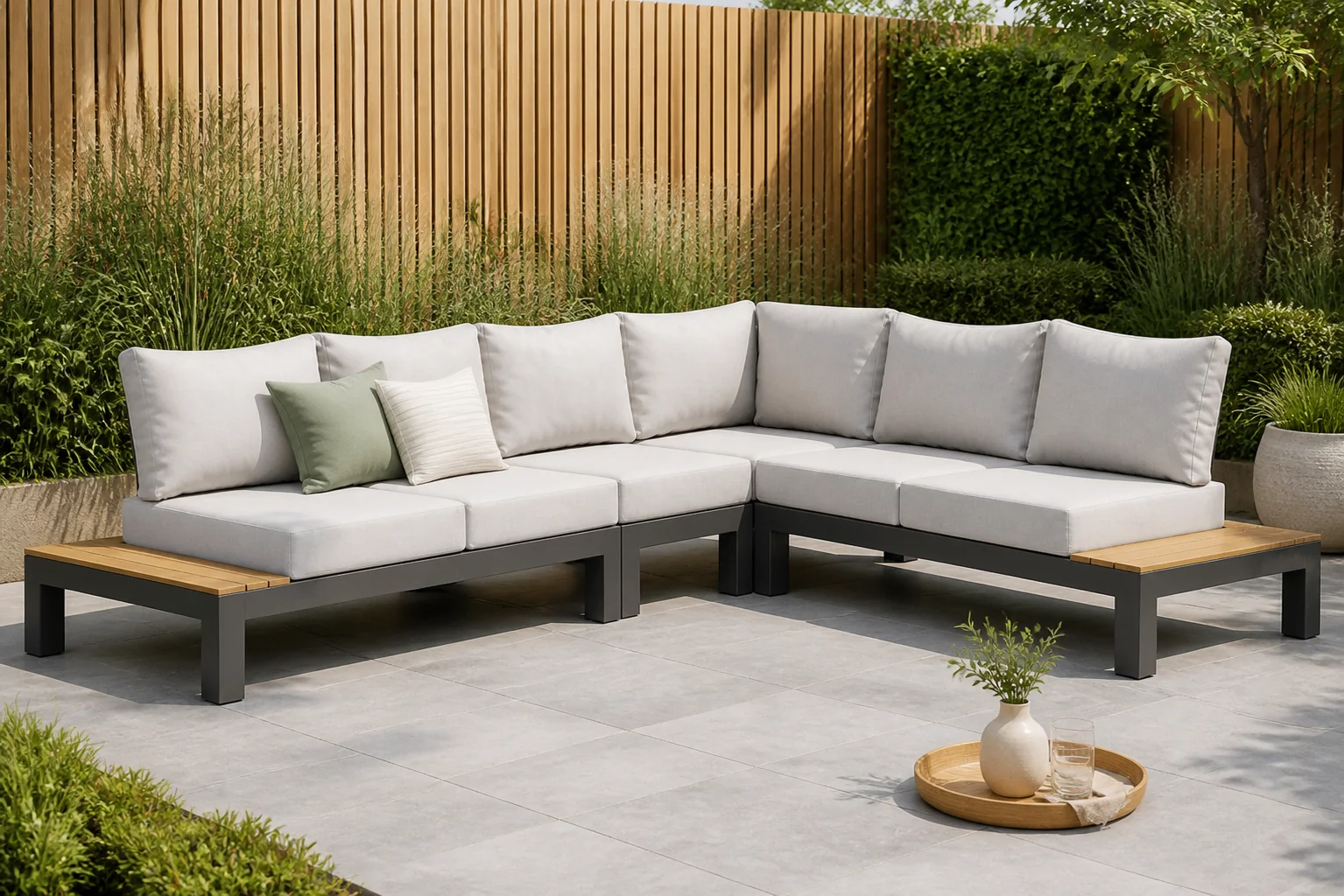 Sfeerfoto van Lifestyle Garden Furniture Vittoria hoek loungeset 4-delig – Grijs-antraciet