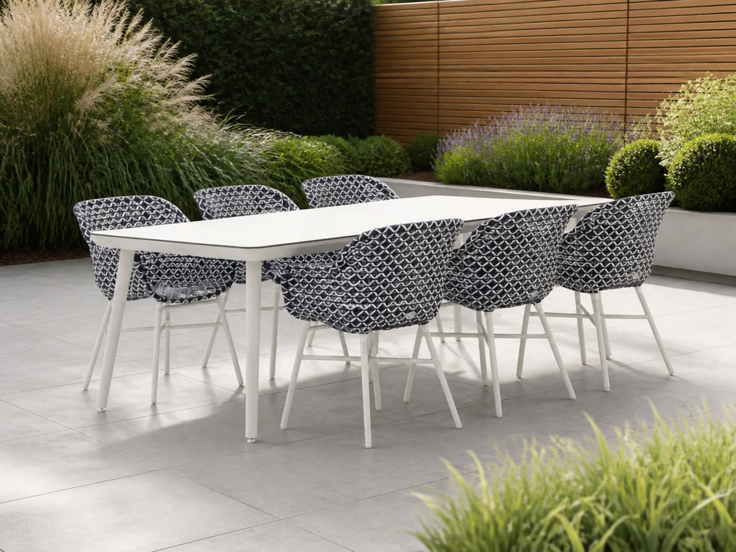 Sfeerfoto van Hartman tuinmeubelen Delphine/Sophie Studio 240cm dining tuinset 7-delig – Wit