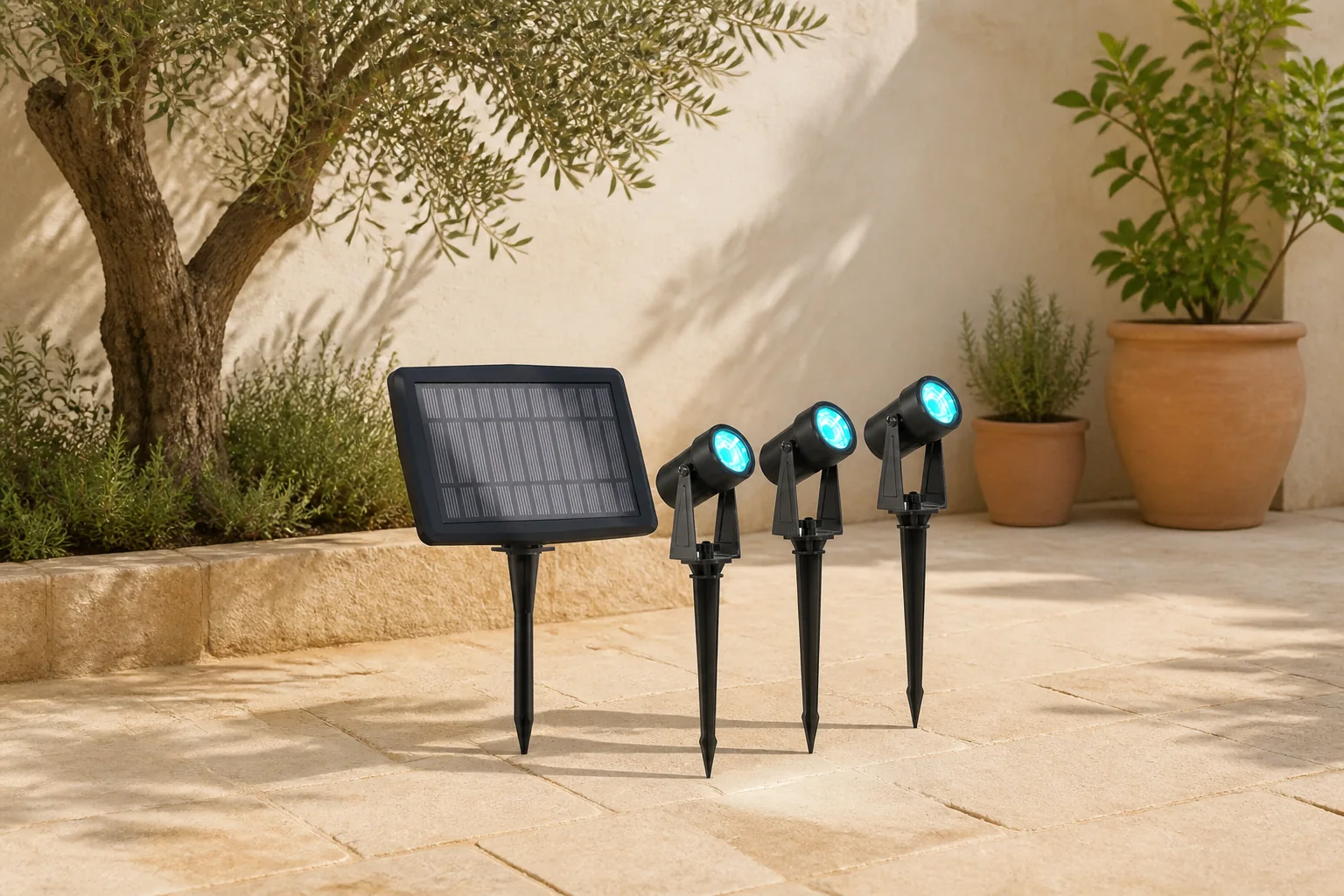 Sfeerfoto van Calex Aosta Solar spotlight 3-Pack zwart