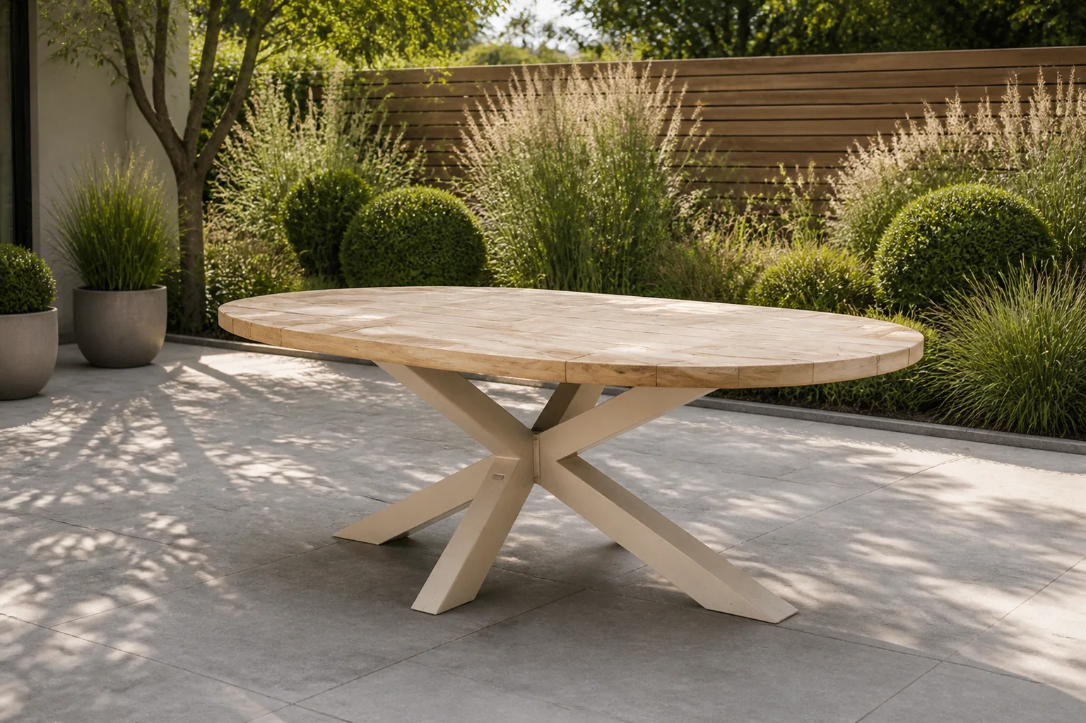 Sfeerfoto van Santika Furniture Diogo dining tuintafel 240 x 120 cm – Taupe-naturel-bruin