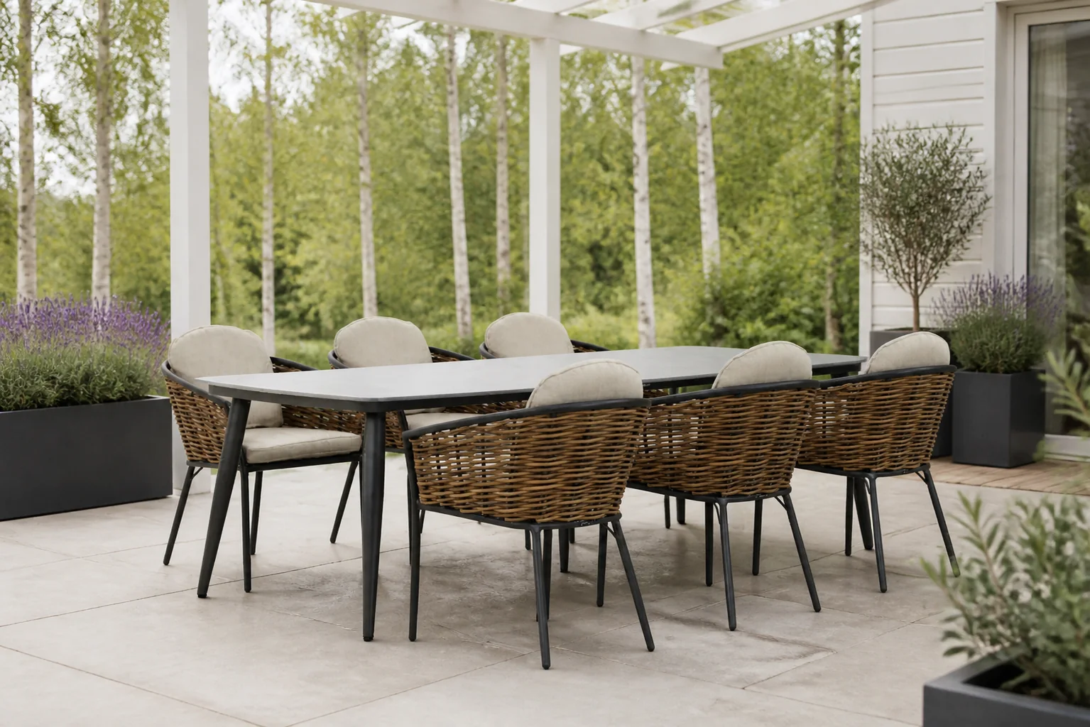 Sfeerfoto van Lifestyle Garden Furniture Nice/Vienna 240 cm dining tuinset 7-delig – Grijs-antraciet