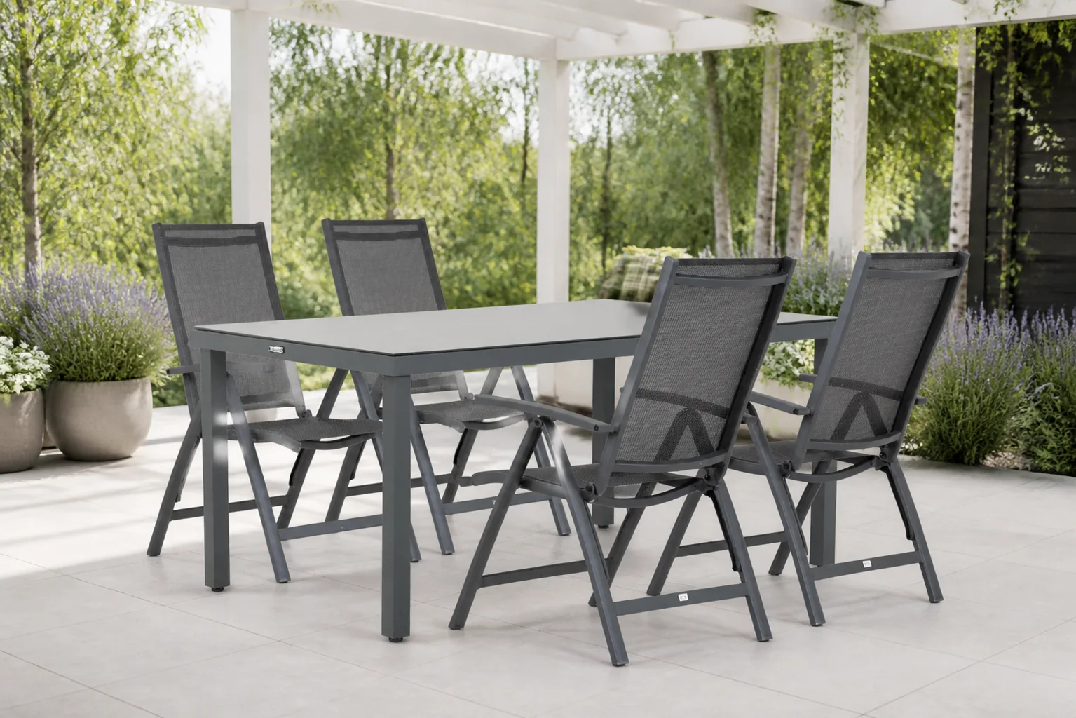 Sfeerfoto van Presto Vasto/Porto 160 cm dining tuinset 5-delig – Grijs-antraciet