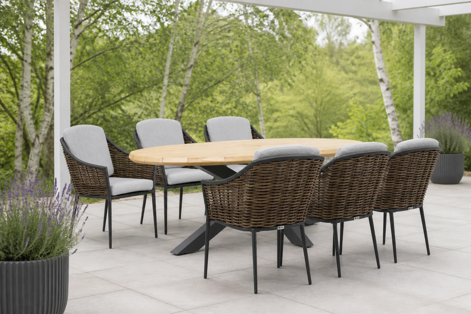 Sfeerfoto van Coco Olivine/Diogo 240 cm dining tuinset 7-delig – Grijs-antraciet