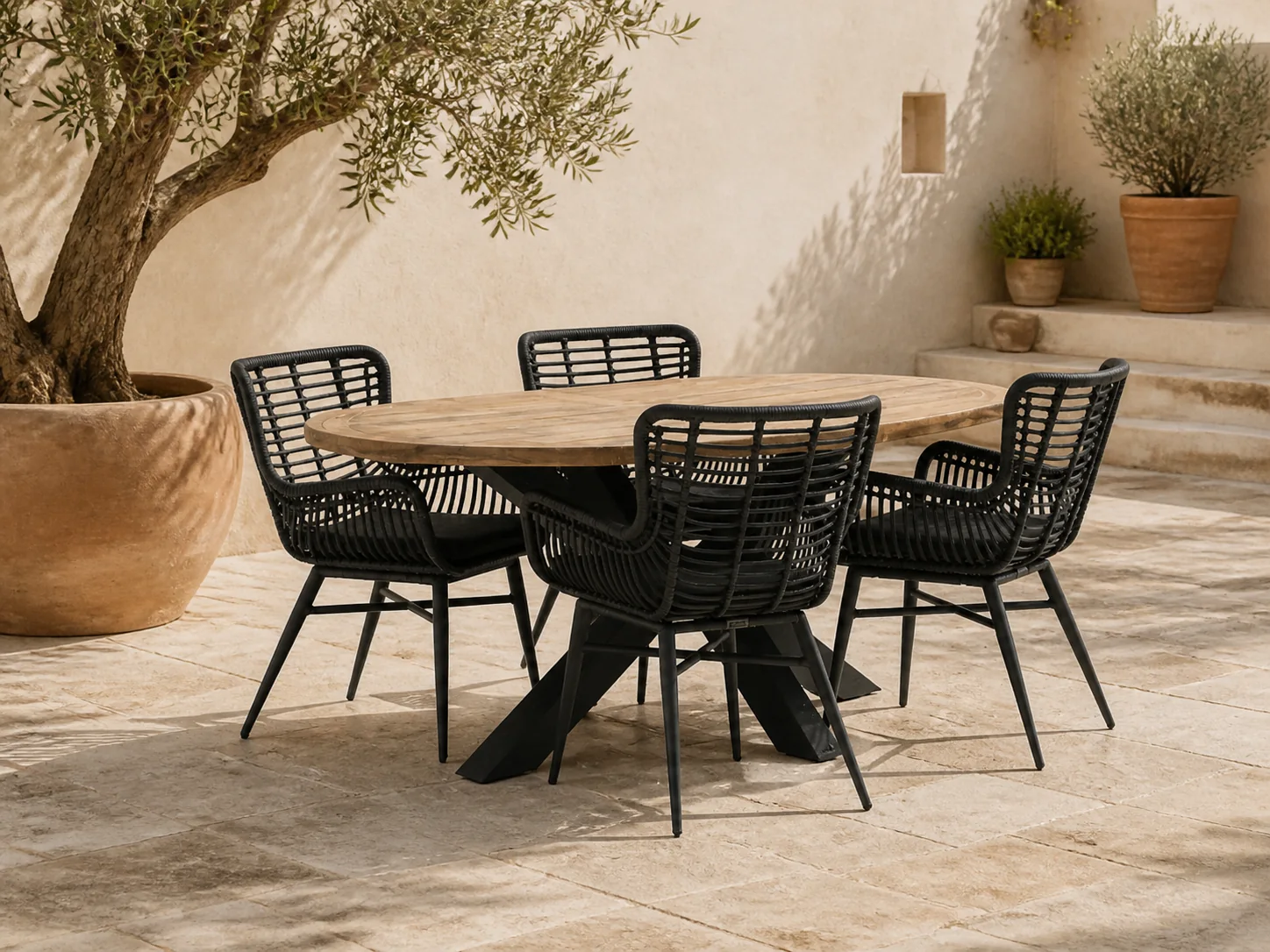 Sfeerfoto van Intenso Furniture Asti/Rough-Y Ellips 200cm dining tuinset 5-delig – Grijs
