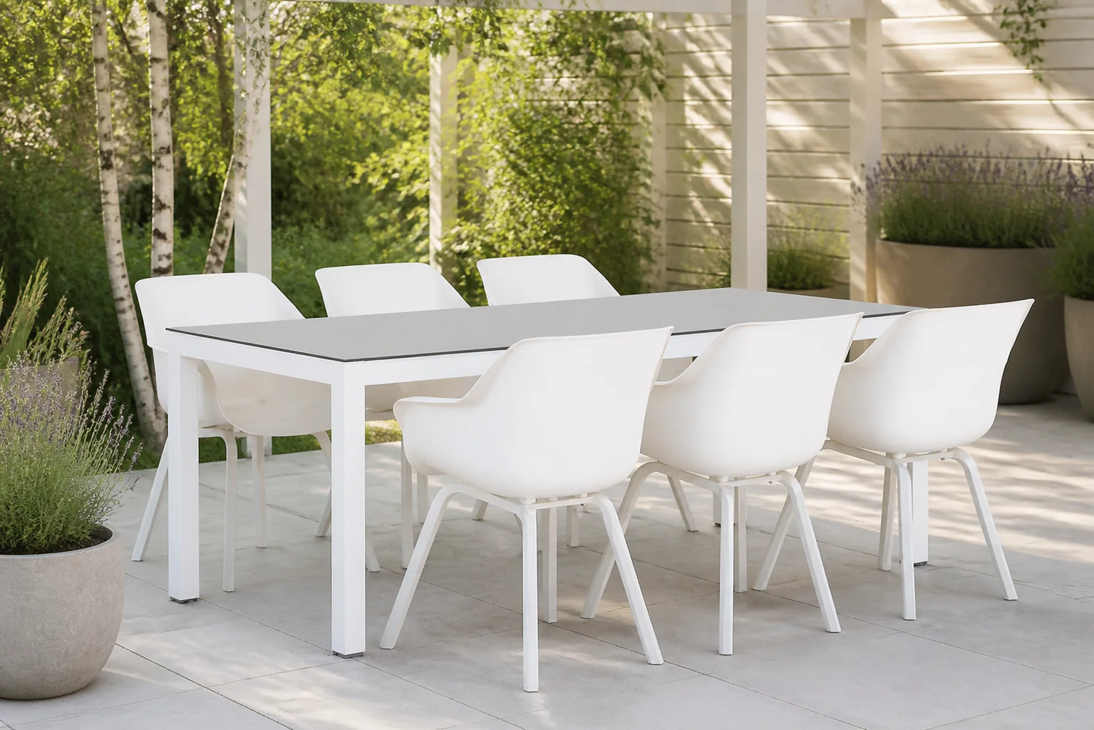 Sfeerfoto van Hartman Sophie element/Margao 220 cm dining tuinset 7-delig – Wit