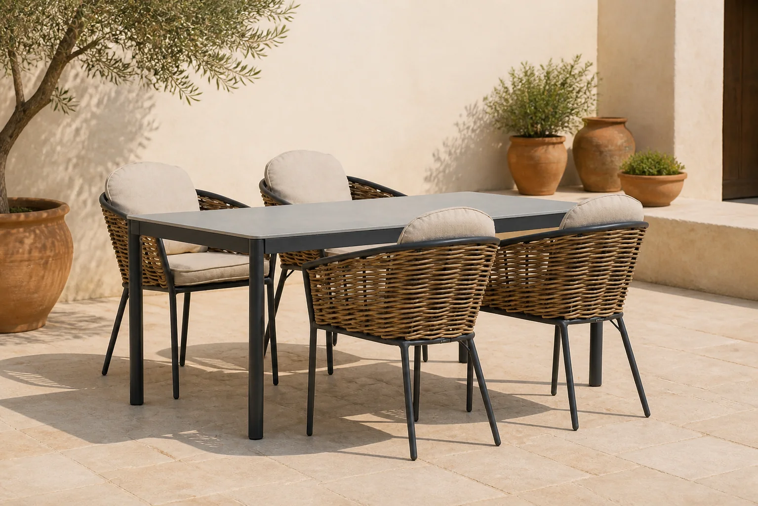 Sfeerfoto van Lifestyle Garden Furniture Nice/Como 180 cm dining tuinset 5-delig – Grijs-antraciet