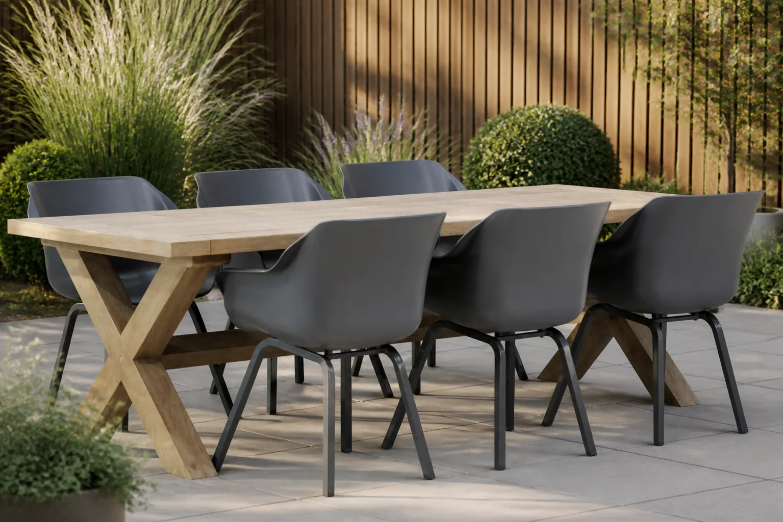 Sfeerfoto van Hartman Sophie element/Oregon 240 cm dining tuinset 7-delig – Grijs-antraciet
