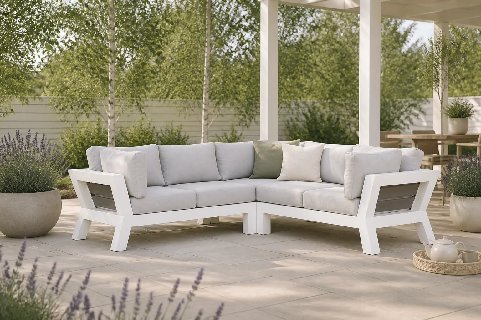 Sfeerfoto van Santika Furniture Yovita hoek loungeset 3-delig – Wit