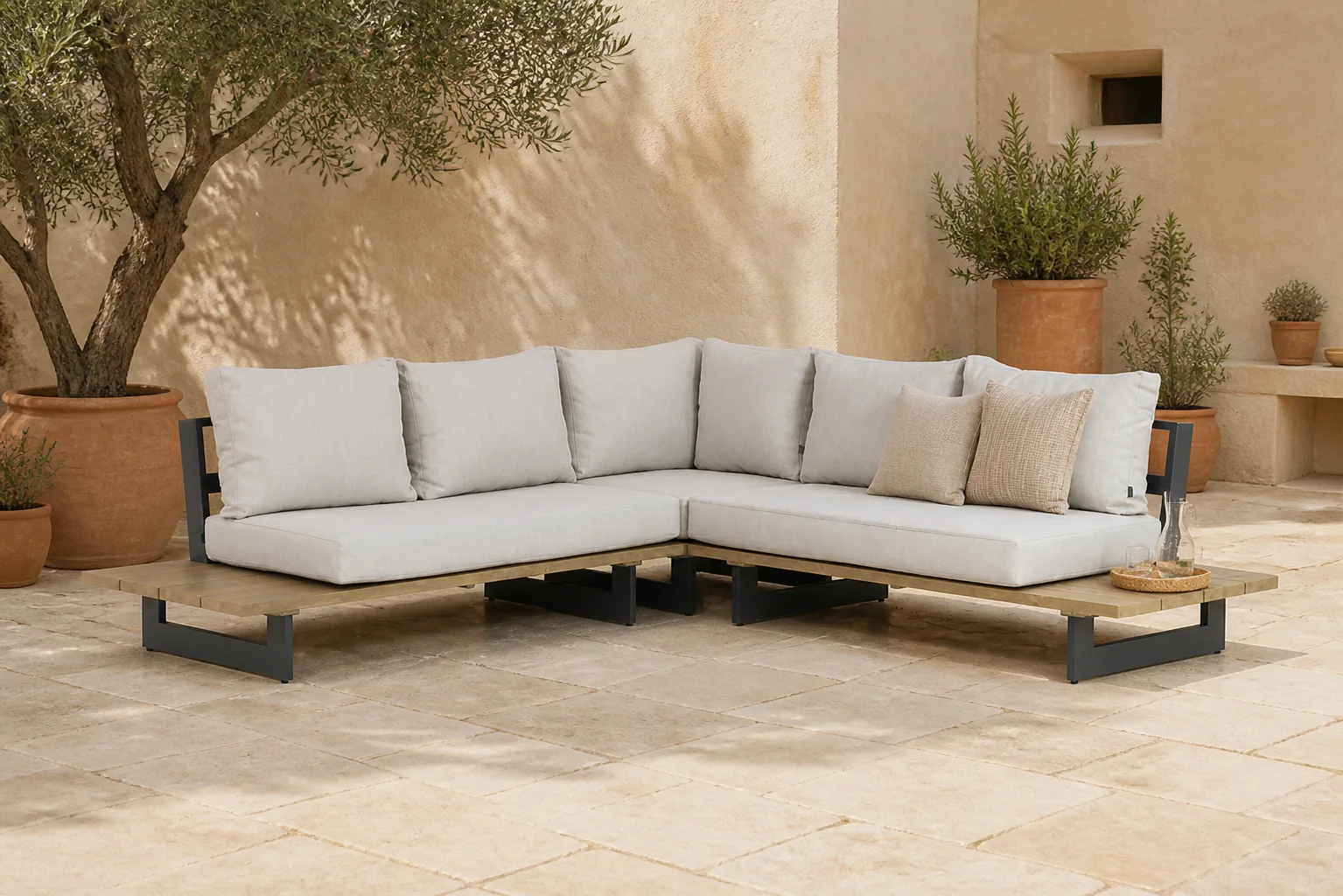 Sfeerfoto van Lifestyle Garden Furniture Azzurro hoek loungeset 3-delig – Grijs-antraciet