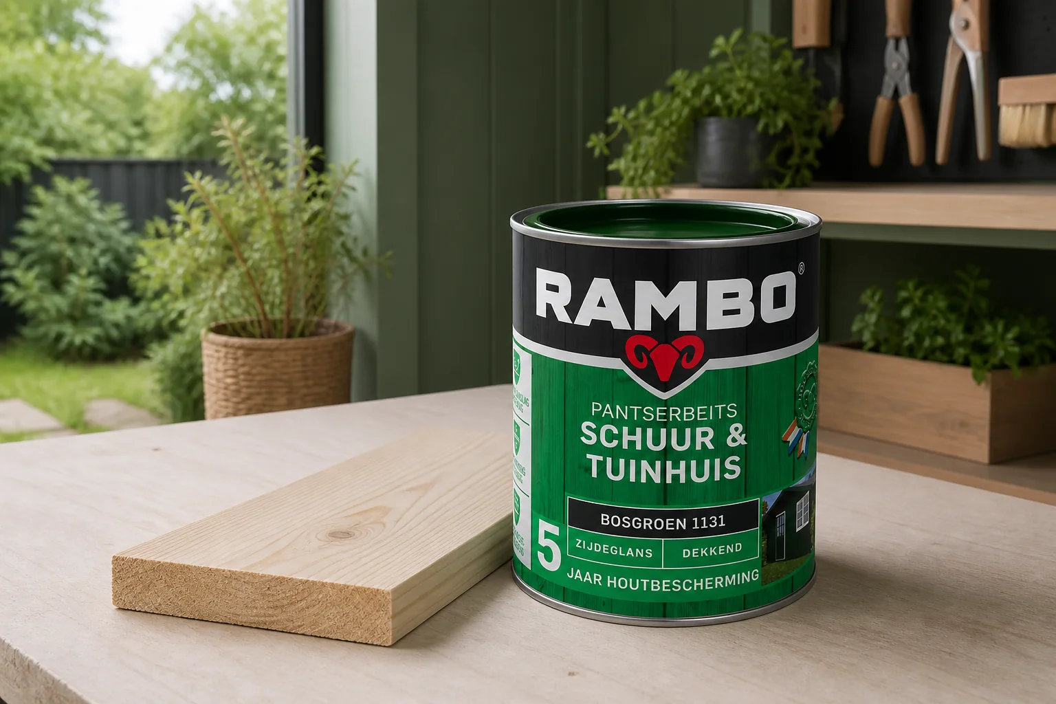 Sfeerfoto van Rambo Pantserbeits schuur en tuinhuis zg dek 1131 0,75l – groen