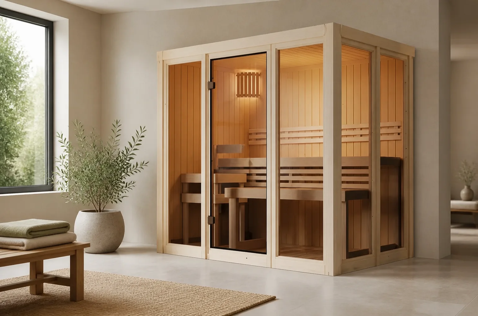 Sfeerfoto van Karibu | Irava 3 Sauna | Kachel 3,6 kW Externe Bediening