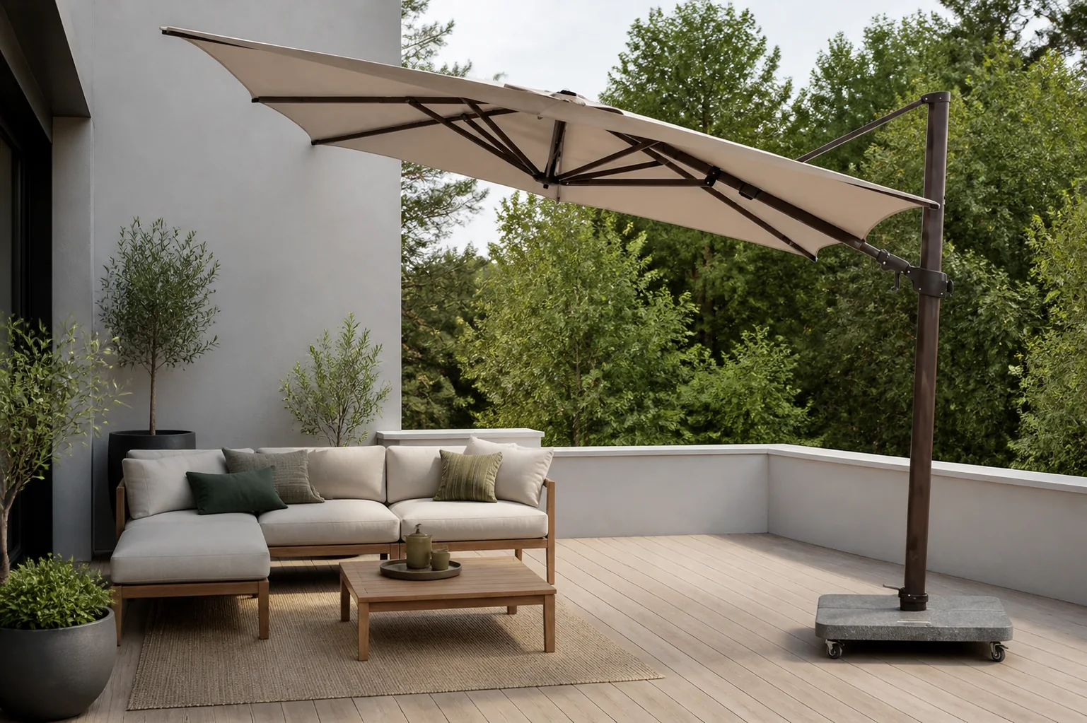 Sfeerfoto van 4so Siesta premium parasol beach met wenge houtlook frame 300 x 300 cm – hout