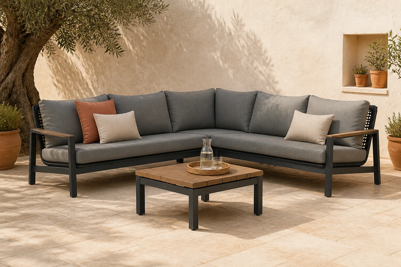 Sfeerfoto van Coco Ralph/Riviera 75 cm hoek loungeset 4-delig – Grijs-antraciet