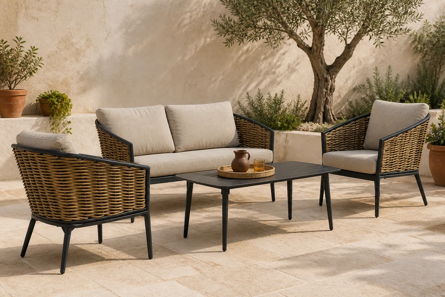 Sfeerfoto van Lifestyle Garden Furniture Nice stoel-bank loungeset 4-delig – Grijs-antraciet