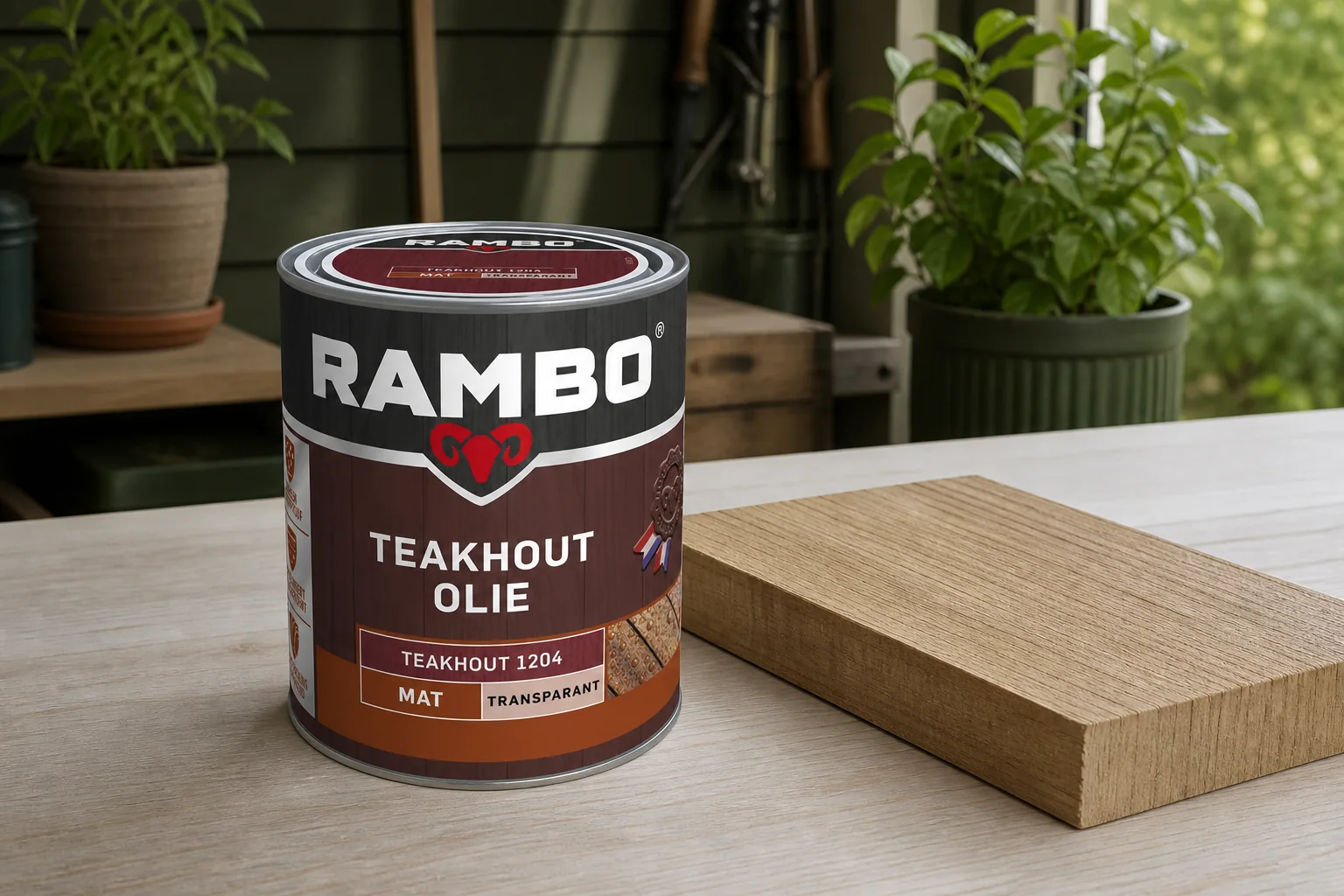 Sfeerfoto van Rambo Teakolie mat transp. 1204 0,75l – hout