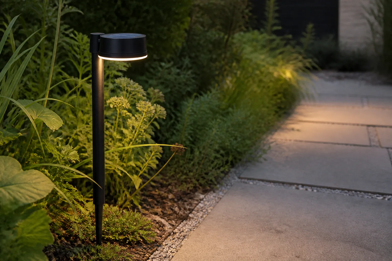 Sfeerfoto van Philips Vynce basic solar round spike verlichting – zwart