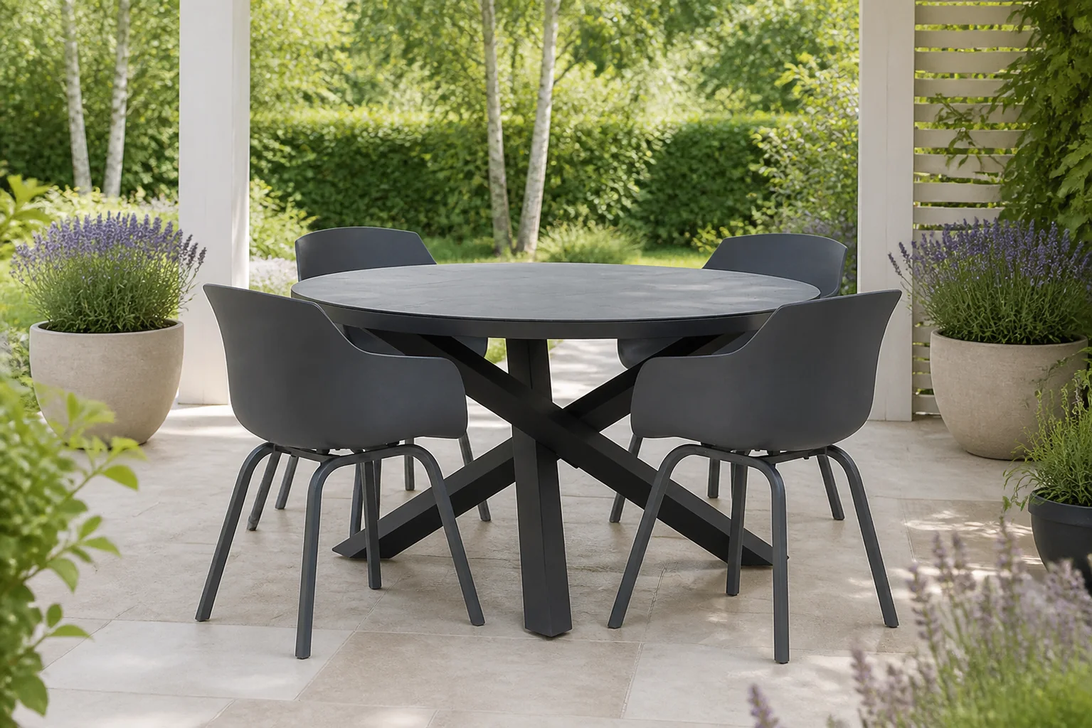 Sfeerfoto van Lifestyle Garden Furniture Salina/Livorno 125 cm dining tuinset 5-delig – Grijs-antraciet