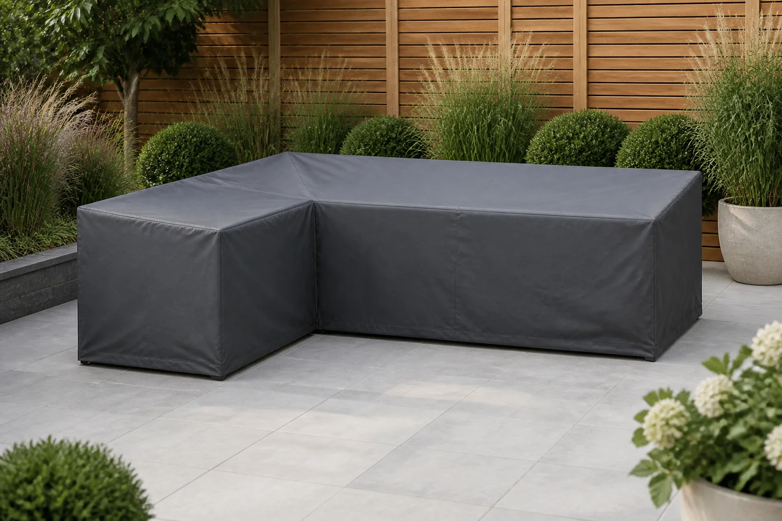 Sfeerfoto van Garden Collections Loungesethoes voor loungeset L-vorm Links 330 cm x 260 cm – Grijs-antraciet