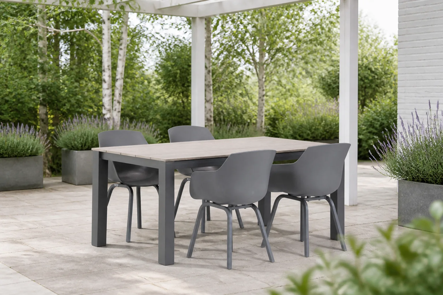Sfeerfoto van Lifestyle Garden Furniture Salina/Valley 180 cm dining tuinset 5-delig – Grijs-antraciet