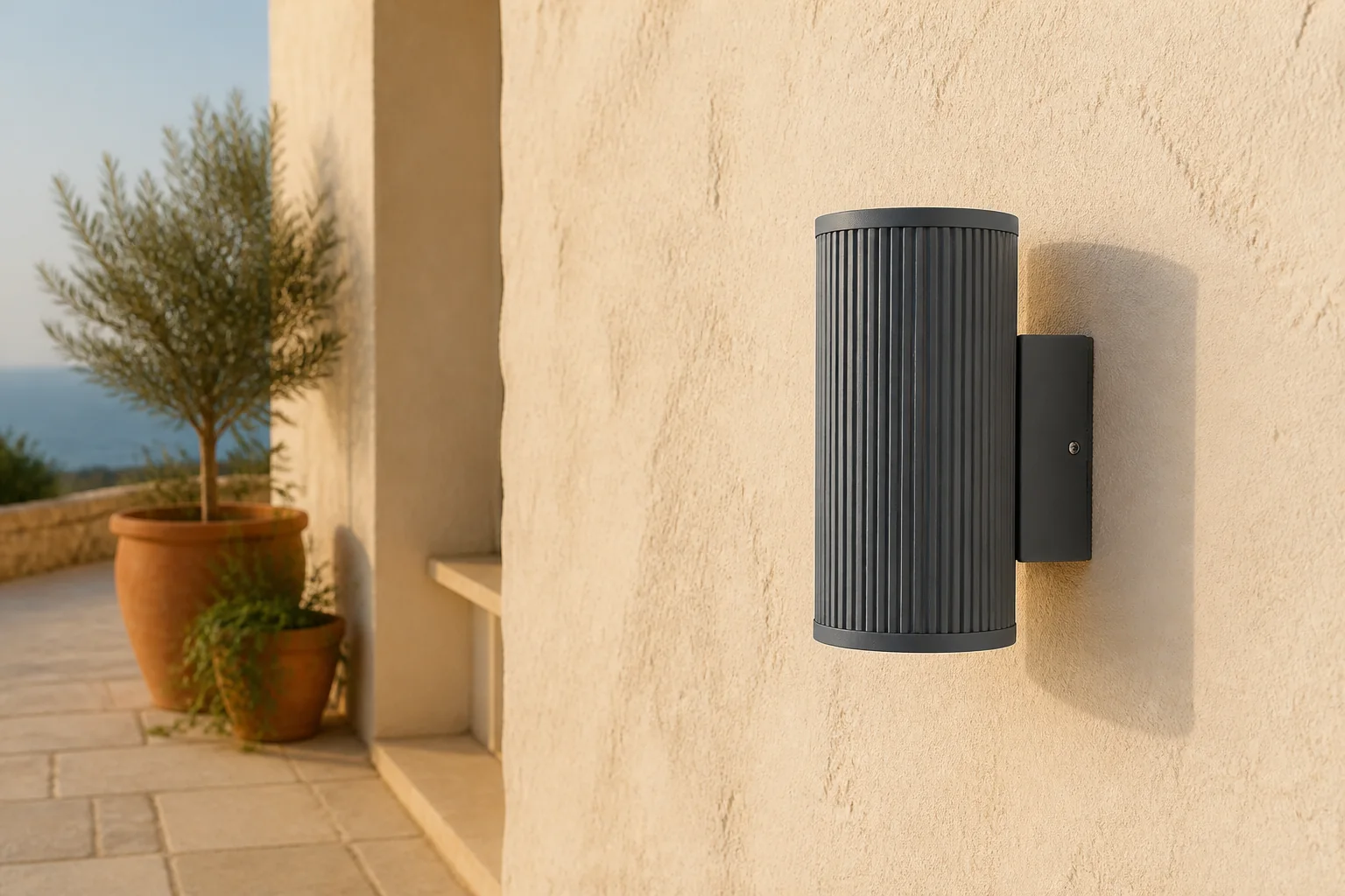 Sfeerfoto van Konstsmide Siracusa wandlamp antraciet h20,5 cm – grijs;zwart