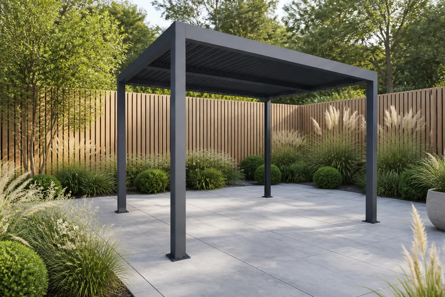 Sfeerfoto van Camello Alura pergola 300×400 cm antraciet – Grijs-antraciet