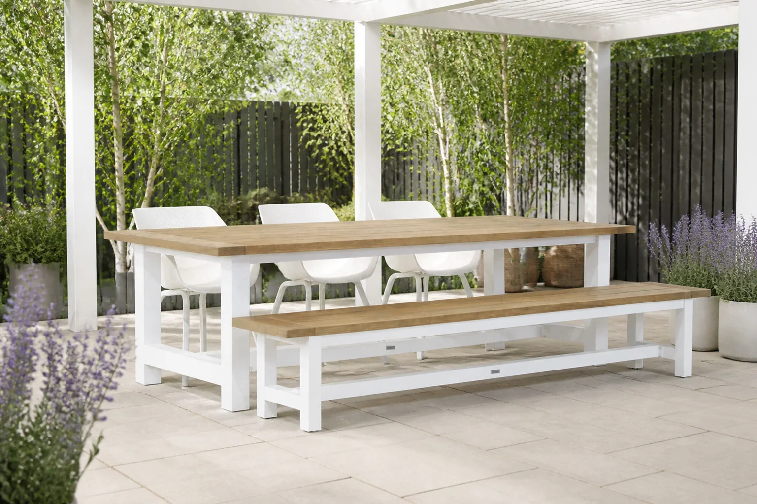 Sfeerfoto van Hartman Sophie element/Los Angeles 260 cm dining tuinset 5-delig – Wit