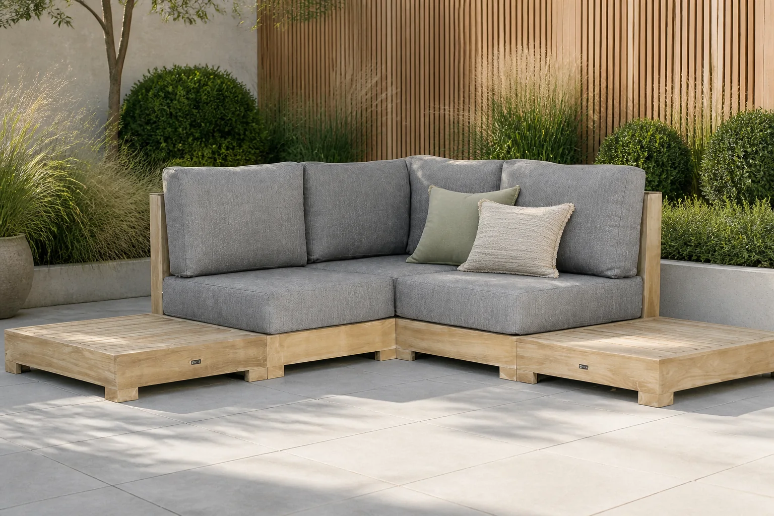 Sfeerfoto van Santika Furniture Levante platform loungeset 5-delig – Old teak greywash