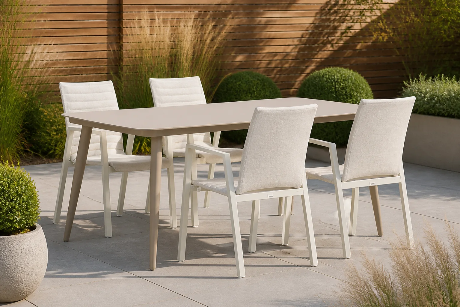 Sfeerfoto van Osmen Joliet/Vienna 180 cm dining tuinset 5-delig – Taupe-naturel-bruin