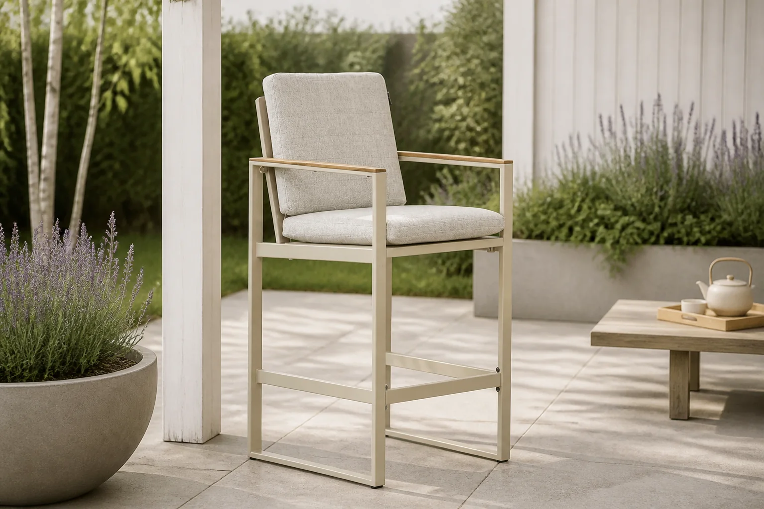 Sfeerfoto van Lifestyle Garden Furniture Faro barstoel – Taupe-naturel-bruin