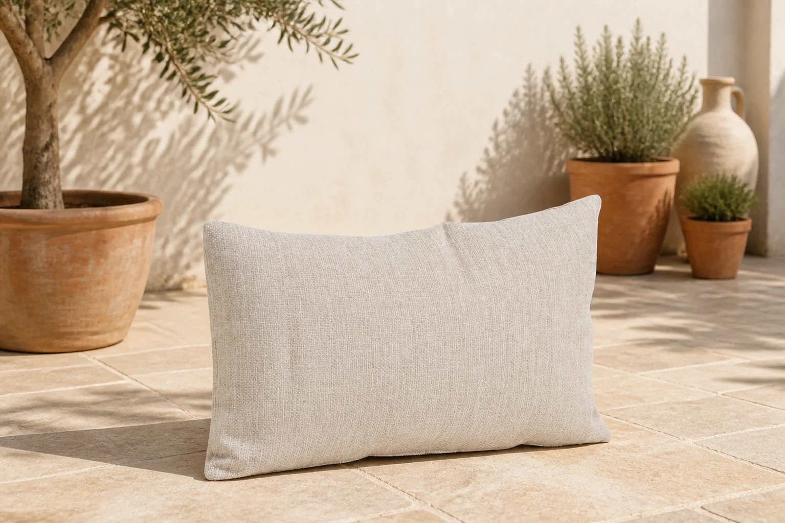 Sfeerfoto van Stoff Morie sierkussen 50 x 30 cm – Taupe-naturel-bruin