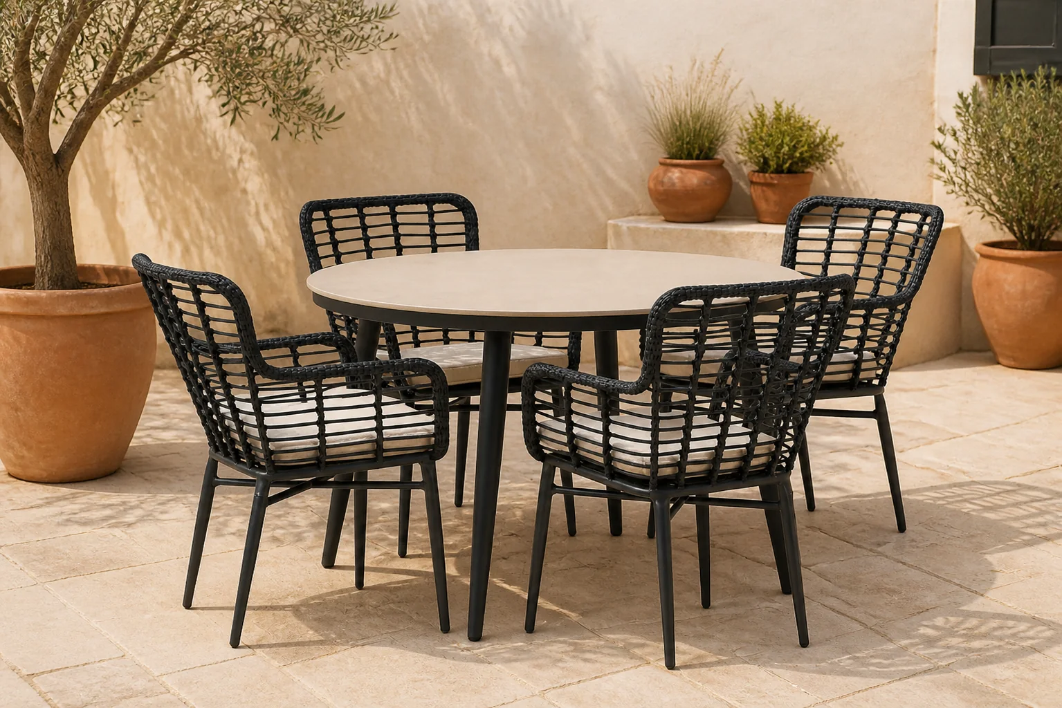 Sfeerfoto van Lifestyle Garden Furniture Toledo/Vienna 120 cm dining tuinset 5-delig – Zwart