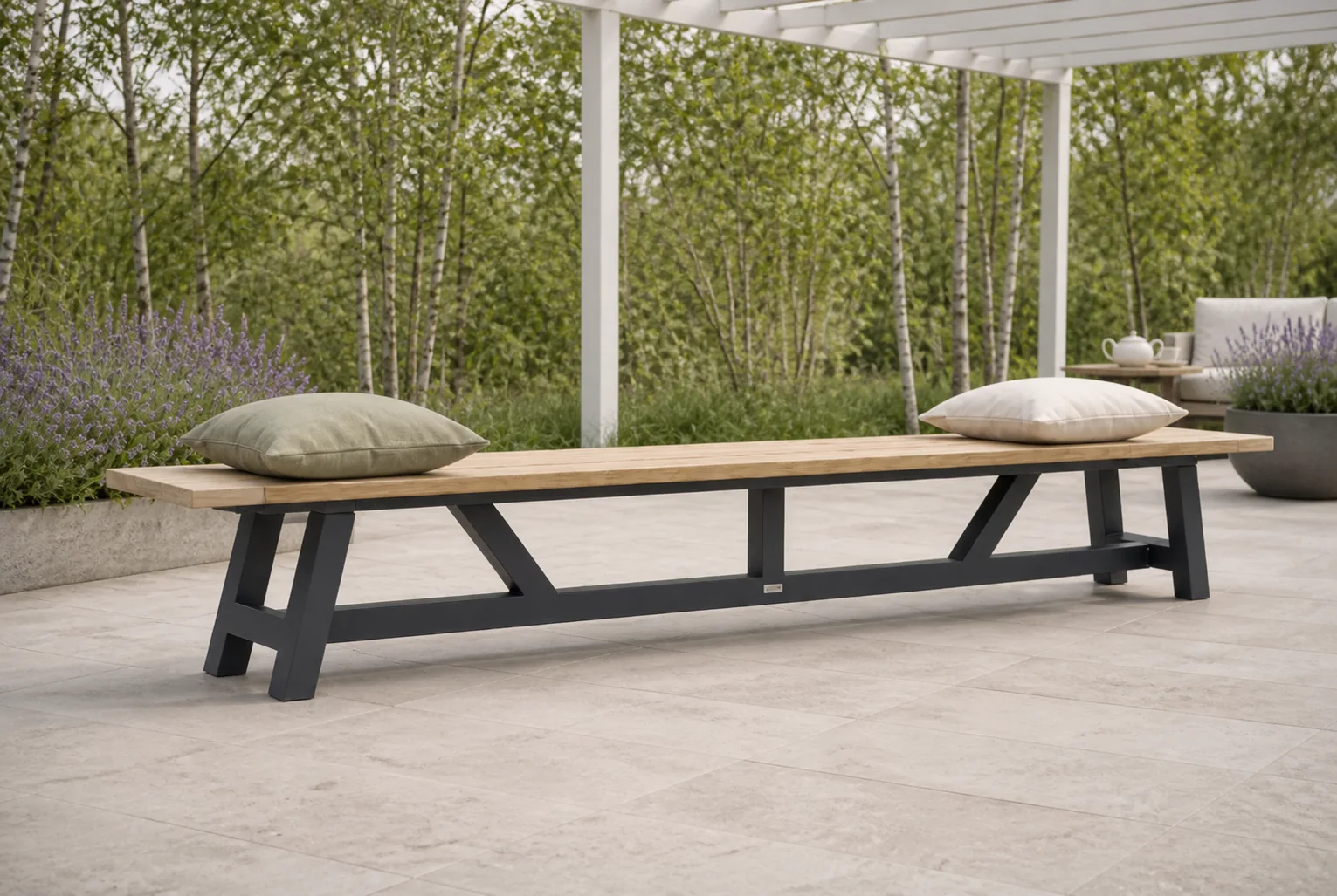 Sfeerfoto van Lifestyle Garden Furniture Trente picknickbank 330 cm – Naturel teak