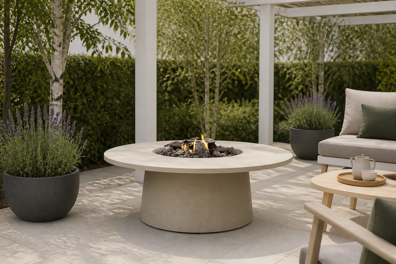 Sfeerfoto van Cosidune Loft beige fire pit incl. burner – Zand/Beige