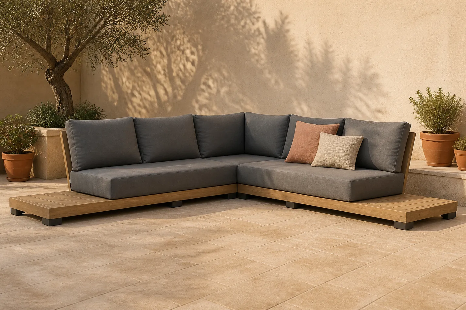 Sfeerfoto van Lifestyle Garden Furniture Hilton hoek loungeset 3-delig – Naturel teak