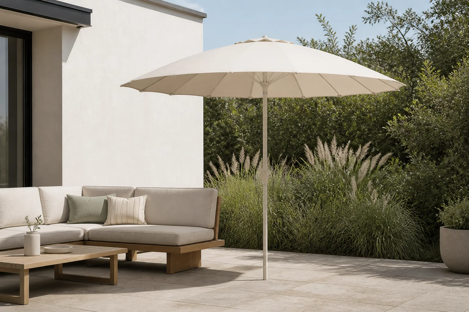 Sfeerfoto van Zuiver stokparasol Sunshine – Beige