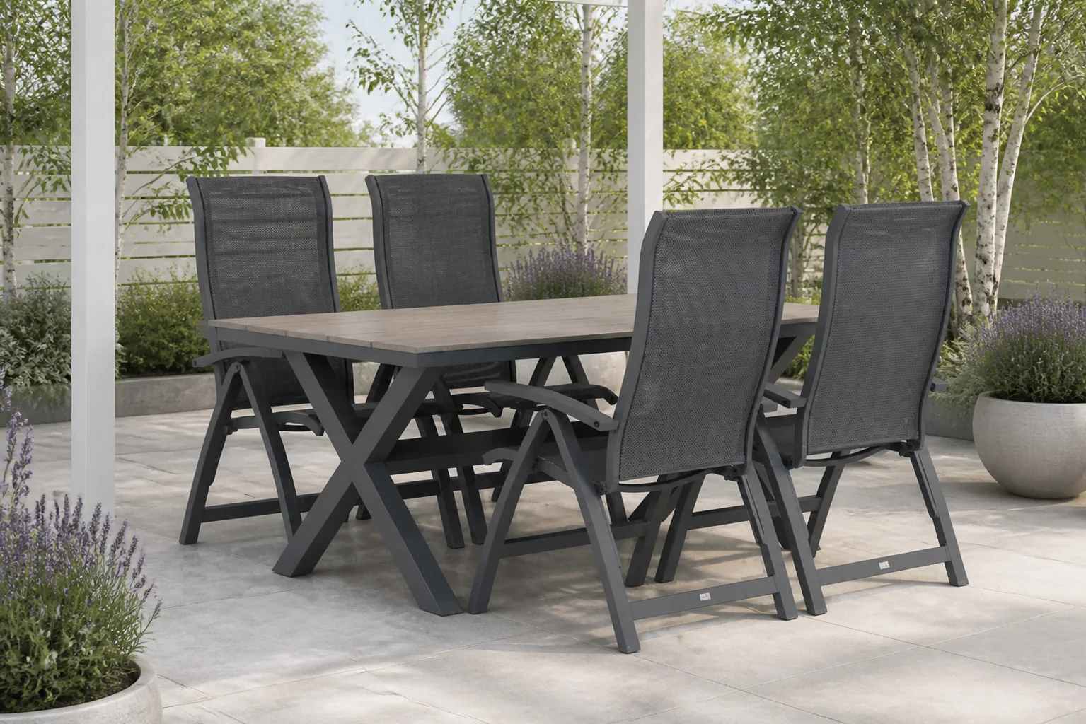 Sfeerfoto van Presto Tarenta/Forest 180 cm dining tuinset 5-delig – Grijs-antraciet