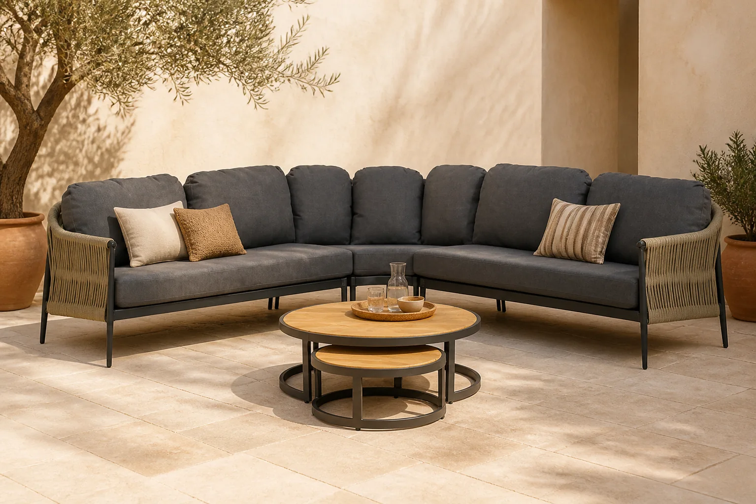 Sfeerfoto van Coco Romeo/Westfield hoek loungeset 5-delig – Taupe-naturel-bruin
