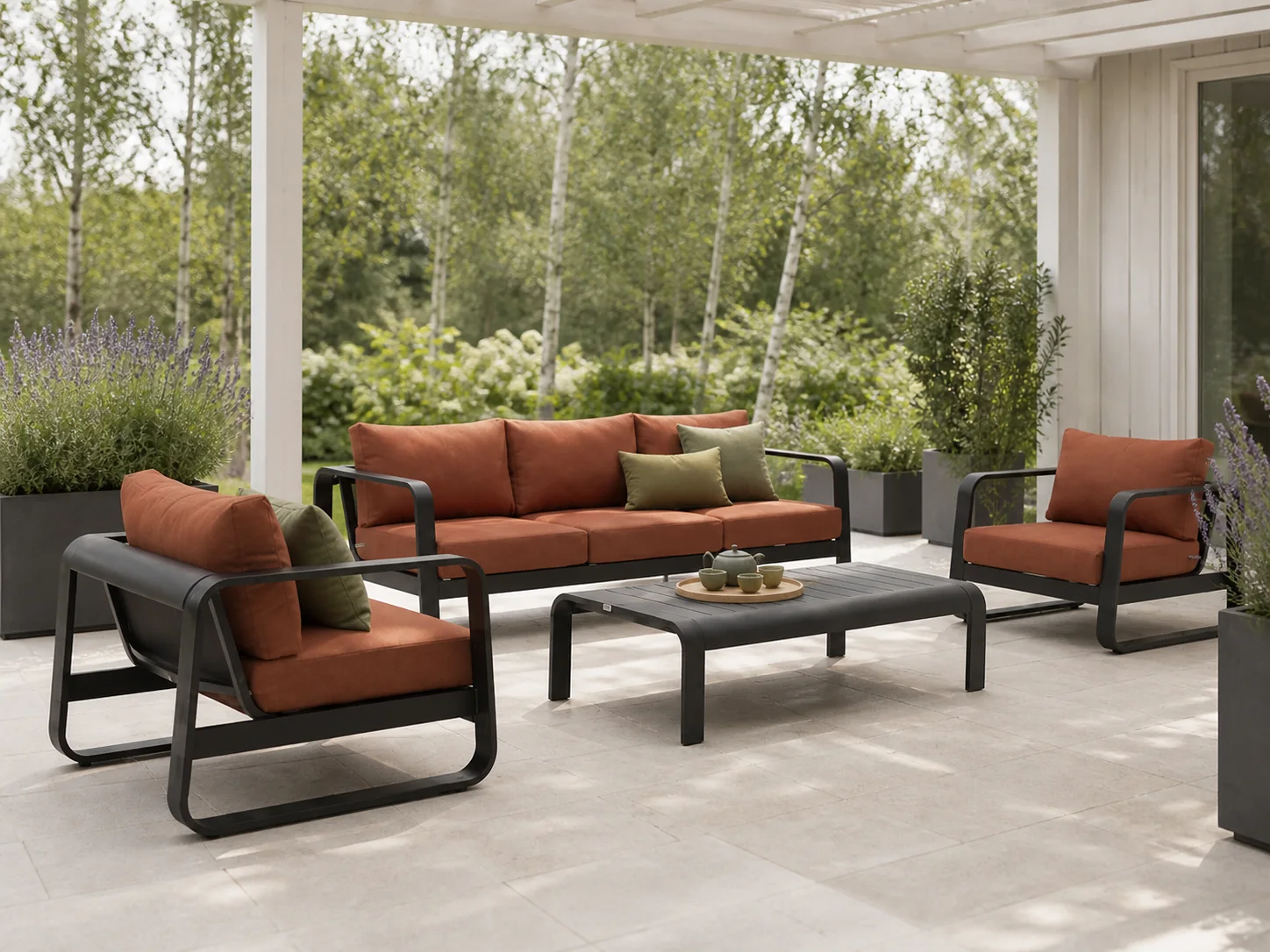 Sfeerfoto van Forza Furniture Liri stoel-bank loungeset 4-delig – Grijs