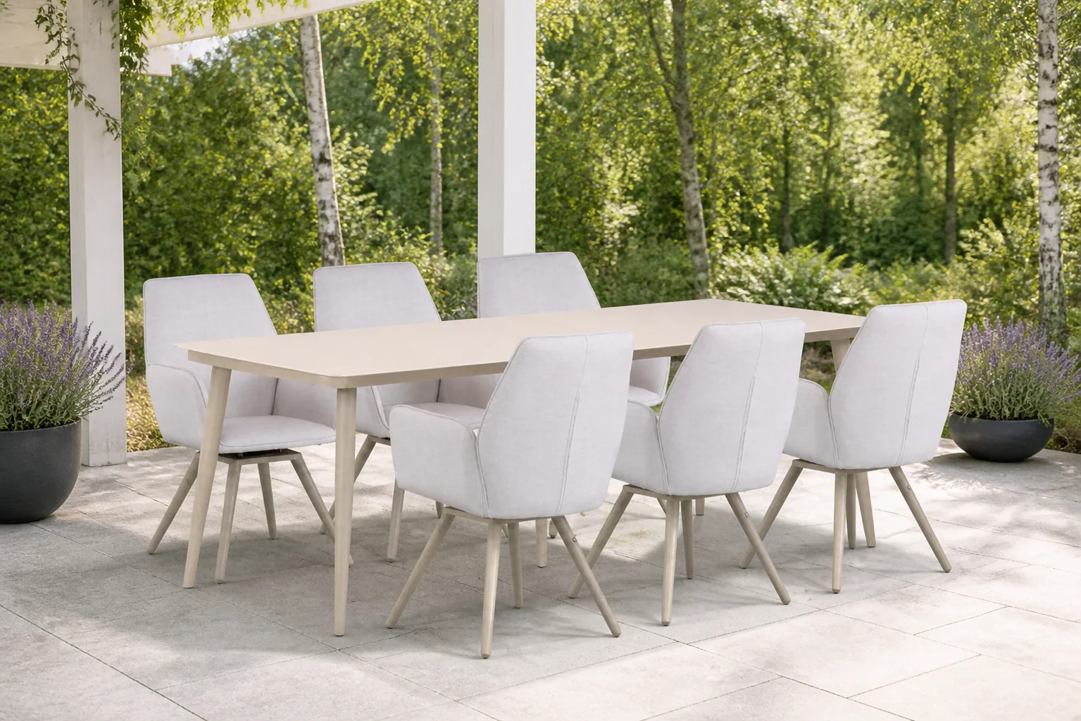 Sfeerfoto van Lifestyle Garden Furniture Andorra/Vienna 240 cm dining tuinset 7-delig – Grijs-antraciet