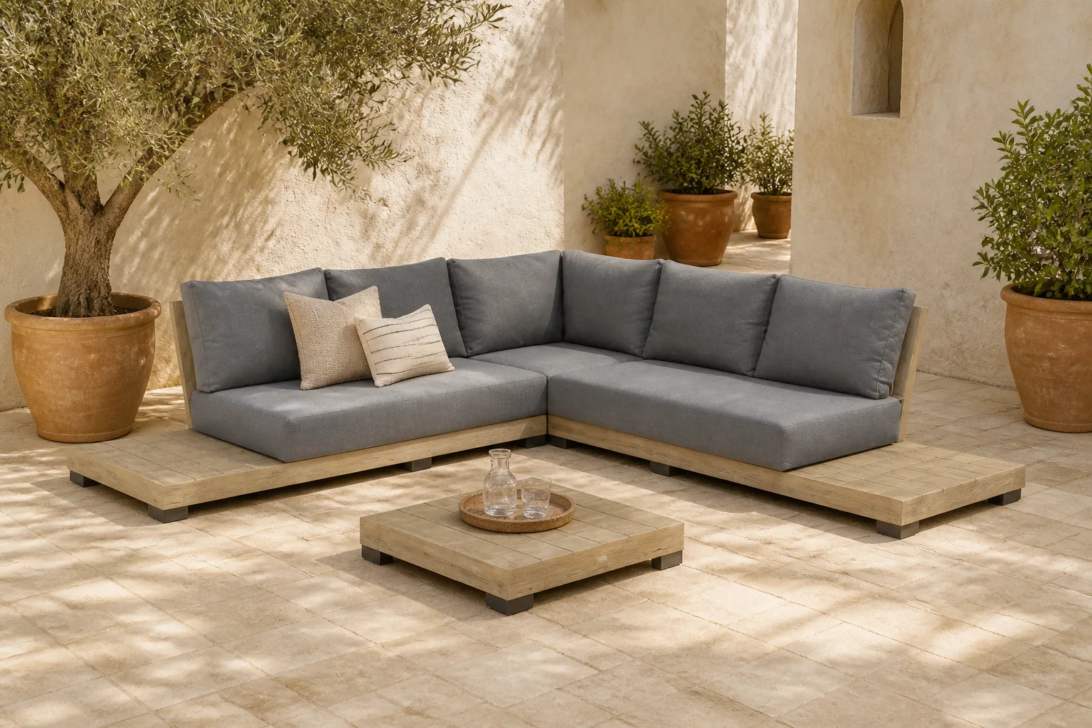 Sfeerfoto van Lifestyle Garden Furniture Hilton hoek loungeset 4-delig – Old teak greywash