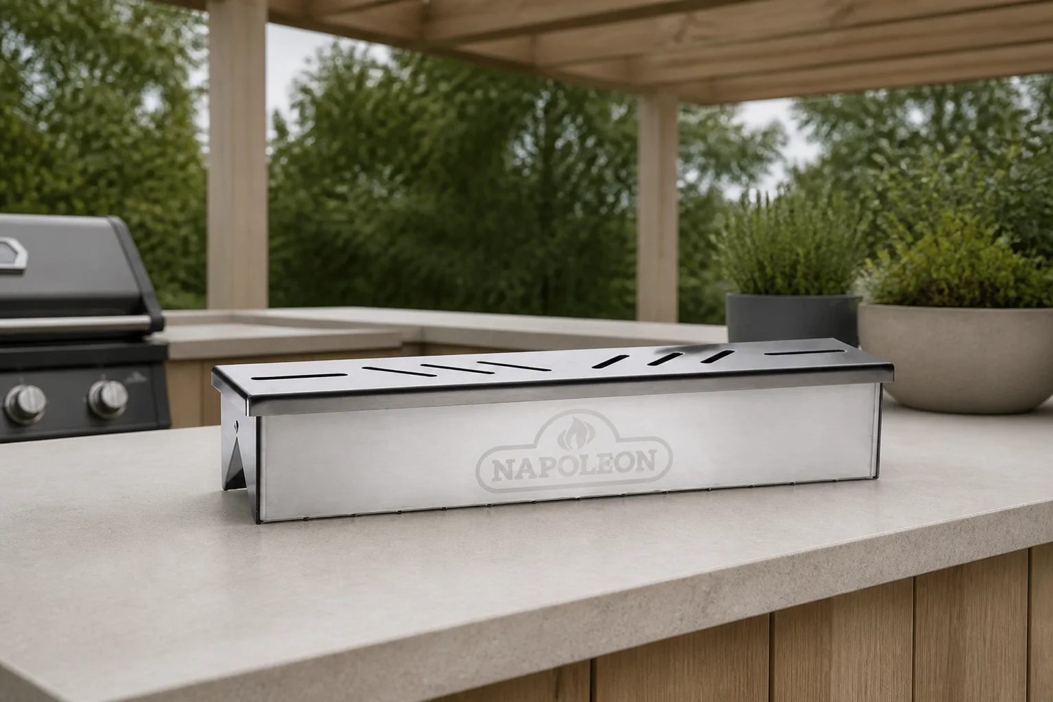 Sfeerfoto van Napoleon grills Rookbox voor Rogue (SE) en Prestige (PRO) barbecue