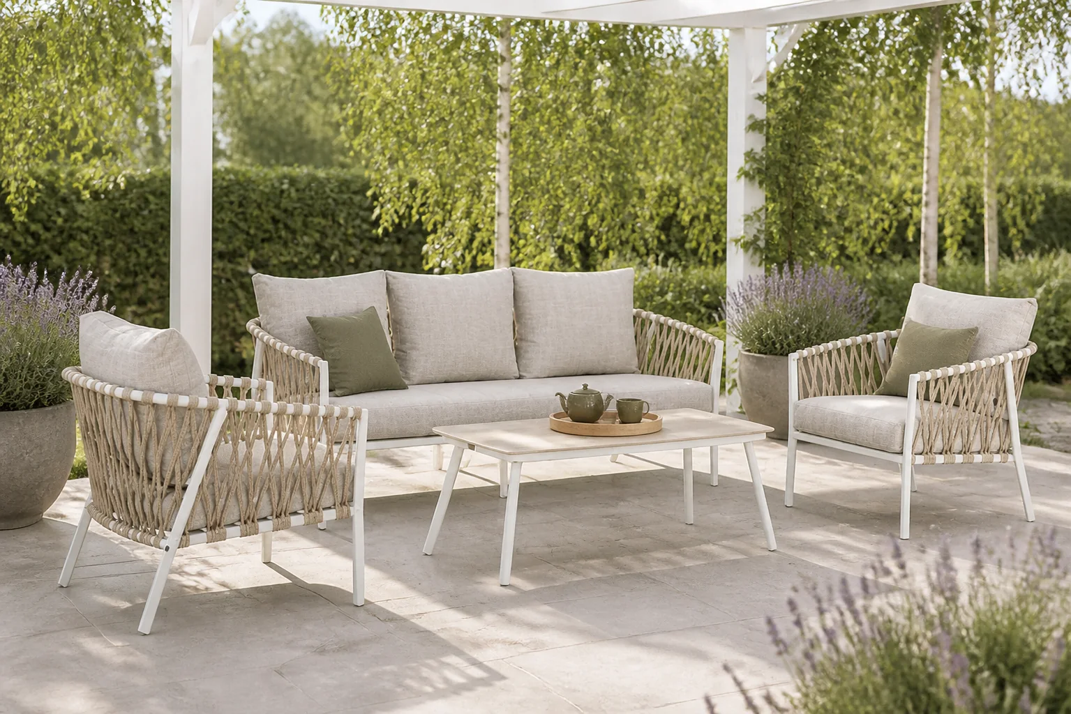 Sfeerfoto van Lifestyle Garden Furniture Feraro stoel-bank loungeset 4-delig – Wit