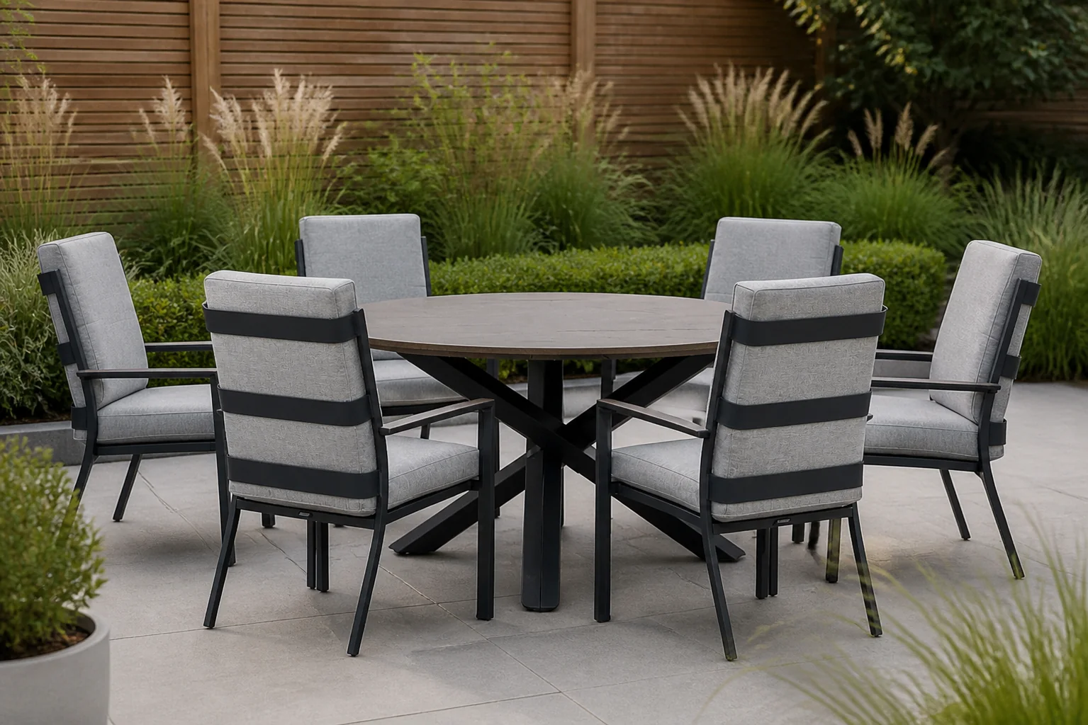 Sfeerfoto van Lifestyle Garden Furniture Lecce/Ancona 150 cm dining tuinset 7-delig – Grijs-antraciet